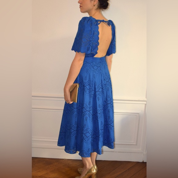 Sézane Ladya Embroidered Midi Dress in Vibrant Blue FR 44/ US 12 - Picture 10 of 13